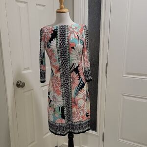 London Times Navy and Coral Floral Dress